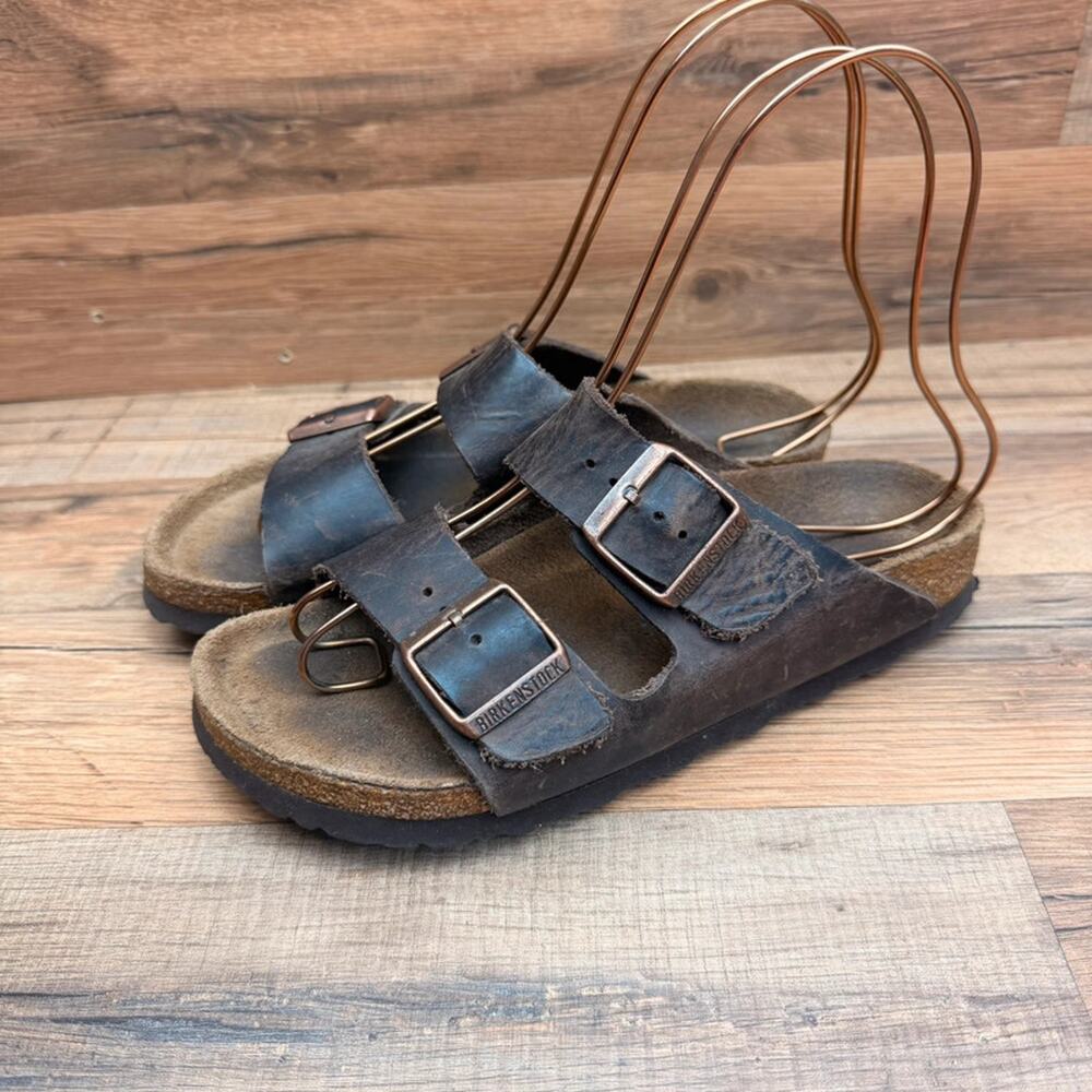 Birkenstock Arizona size L6 37 Brown Leather Soft Footbed Sandals;;/